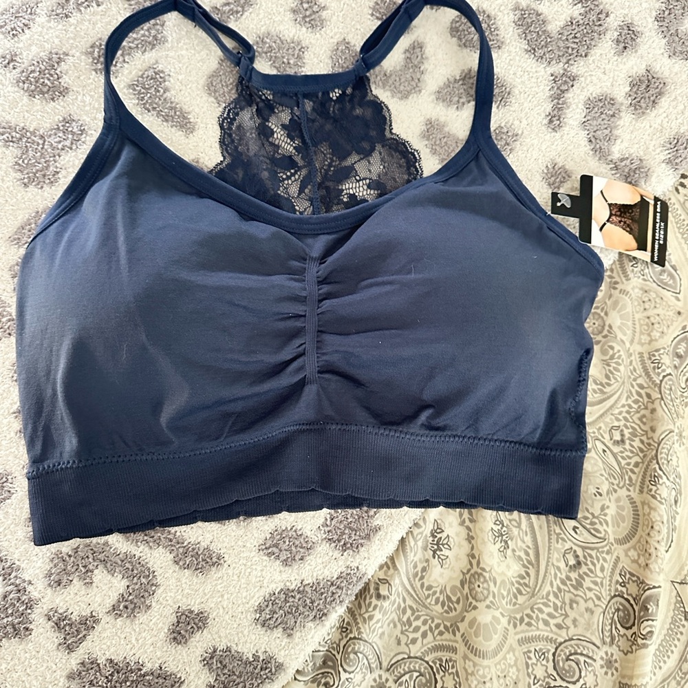 Navy Lace-Back Bralette